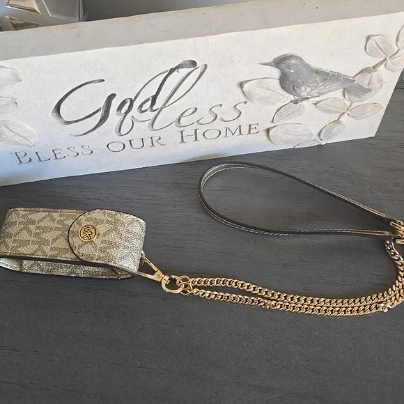 Michael Kors Logo Metallic Gold Lipstick Holder with Gold Chain - Picture 8 of 8